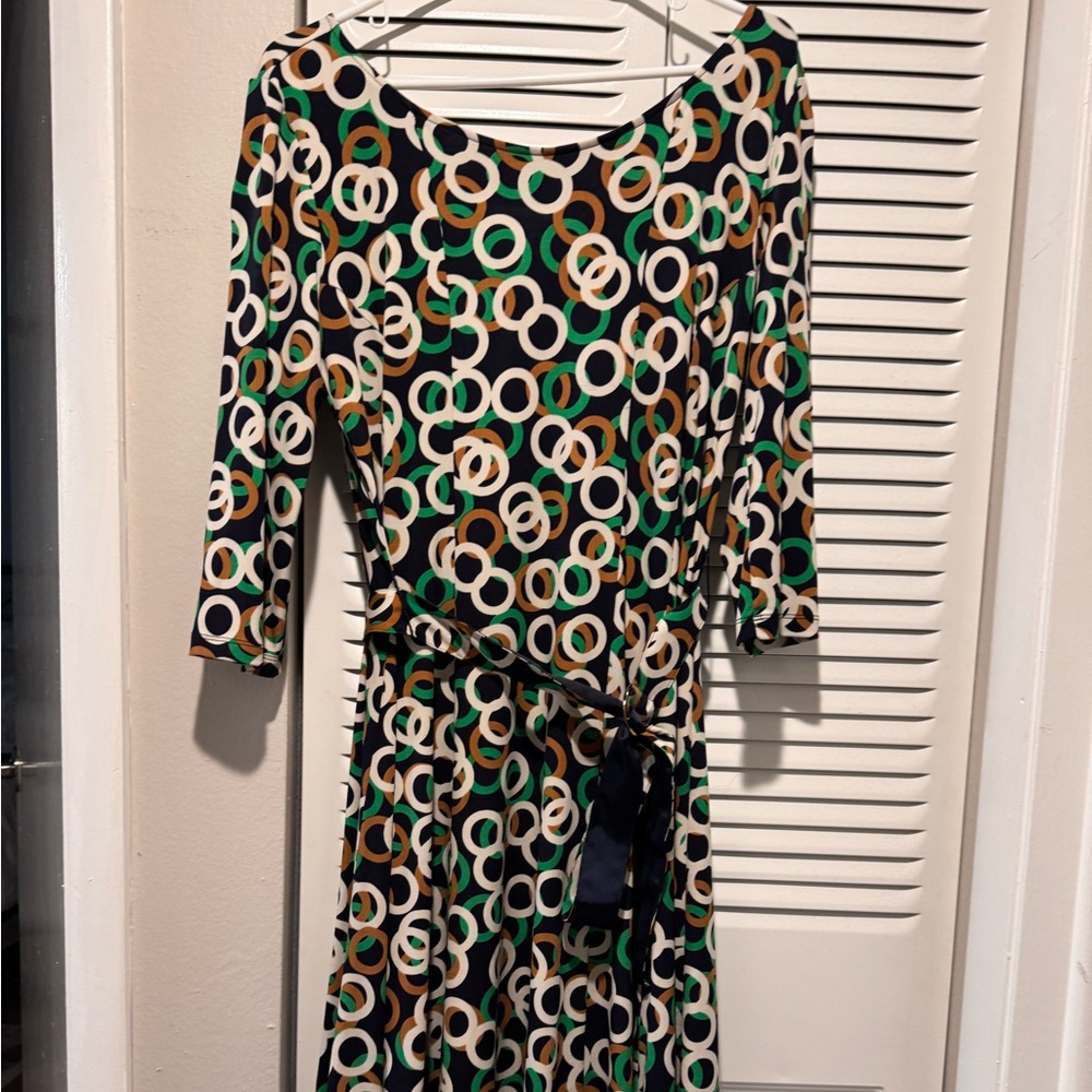 Ellen Tracy Black, Green, and Tan Circle Pattern Dress